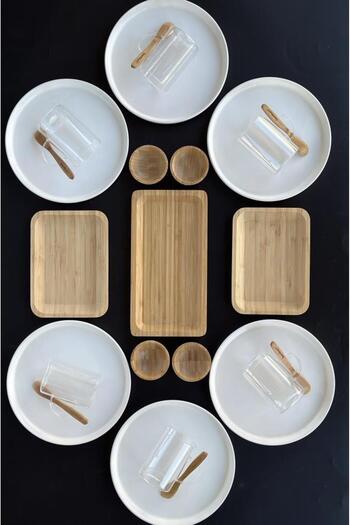 Bambum Atabeyhome Kira 25 Piece Ceramic Bamboo Breakfast Set Luxury Breakfast Set
