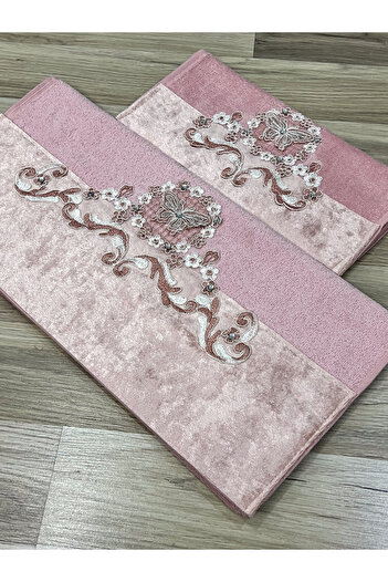 AYHANHOME French Guipure Embroidered Velvet Dowry 1 Piece 50x90 Hand Face Towel 1 Piece 30x50 Kitchen Towel