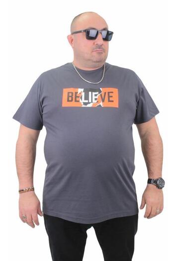 Starbattal Men's Plus Size Crew Neck T-Shirt Believe 23180 FUME
