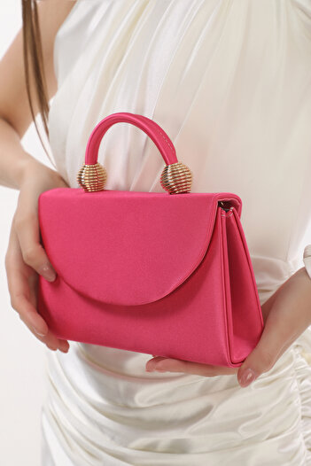 womenacs Fuchsia Color Satin Fabric Evening Dress Women's Bag Handheld and Long Strap Use (Chain Strap)