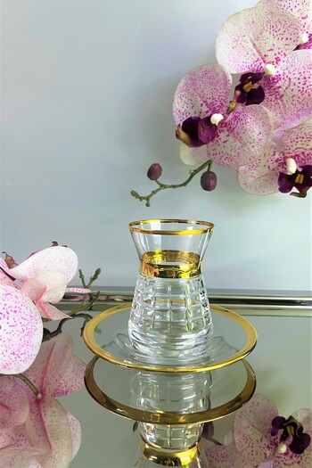 DECOSTYLE Irem Hand Cut Decorated 12 Piece Glass Tea Set Cup Set