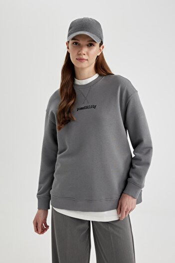 DeFacto Regular Fit Bisiklet Yaka Baskılı Uzun Kollu Sweatshirt Tunik C0118ax24sp