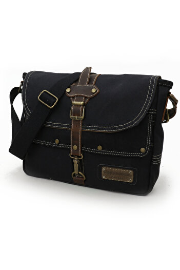 Cappadocia Vintage 4047 Antiochia GL Γνήσιο δέρμα Μαύρο Shoulder Messenger School Αδιάβροχη τσάντα φορητού υπολογιστή από κερωμένο καμβά