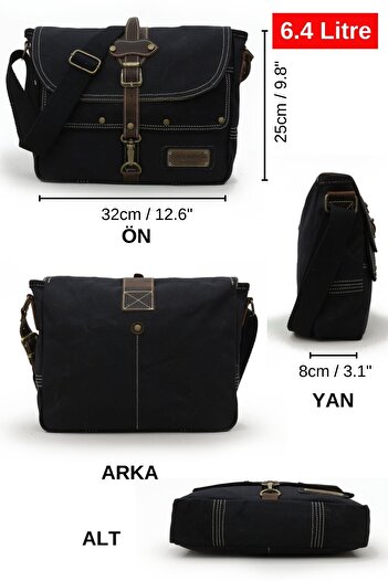 Cappadocia Vintage 4047 Antiochia GL Γνήσιο δέρμα Μαύρο Shoulder Messenger School Αδιάβροχη τσάντα φορητού υπολογιστή από κερωμένο καμβά