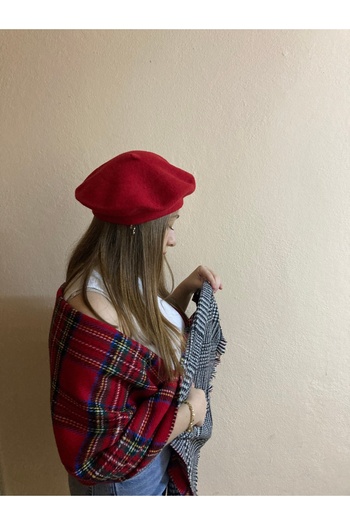 sema aksesuar Valentine's Day Gift Double Sided Scottish Pattern Scarf and Painter Beret Set of 2 - Plaid Shawl