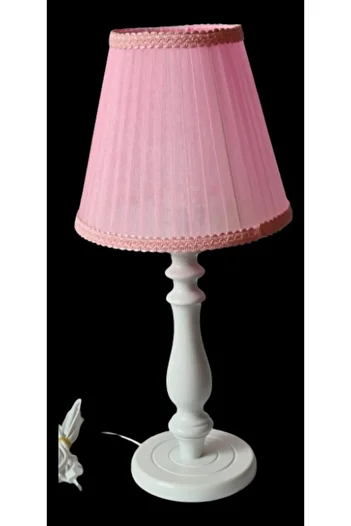 TEKAY AYDINLATMA White Wooden Leg Pink Headboard Bedroom Lampshade