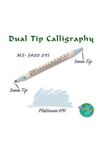 Zig Calligraphy Double Ended Calligraphy Pen 2 mm + 5 mm 091 Platinum