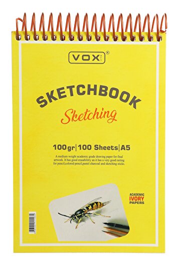 Vox Art 100 grSketch Drawing Notebook - A5 -100 Sheets Ivory Paper