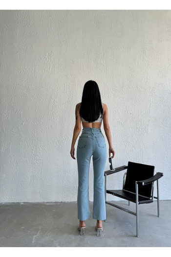LAMİRAMOOD Crop Fit Snow Wash Eliza Cropped Leg Cut High Waist Straight Fit Buttoned Women's Jean Pants