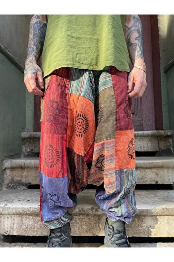 Bohoyasam Unisex Nepal Patchwork Pantolon, Salaş Pantolon, Rahat Pantolon, Renkli Şalvar