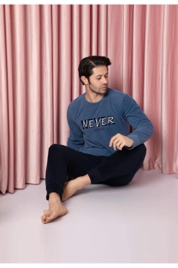 CALİA Men's Crew Neck Fleece Pajamas Tracksuit Set