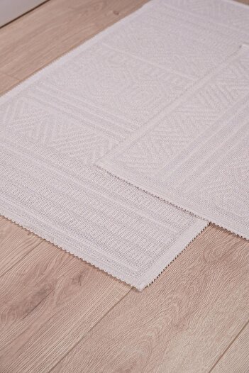 Bluenity Hat Natural Cotton 2-Piece Bath Mat Set 60x100 50x60 Cm - Ecru