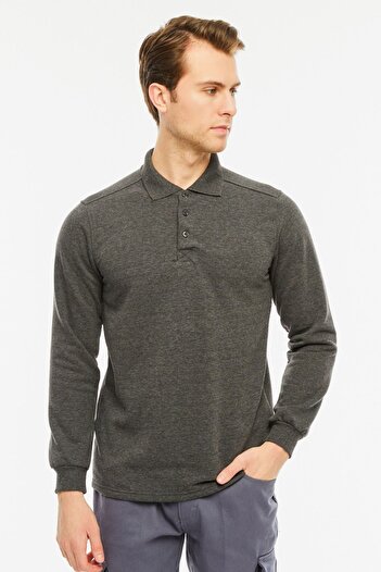 Uniprom Sweatshirt Polo Collar Fleece Inside 3 Thread Cotton Regular Cut Men's Anthracite