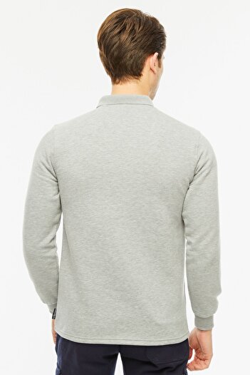 Uniprom Sweatshirt Polo Collar Fleece Inside 3 Thread Cotton Regular Cut Men's Gray