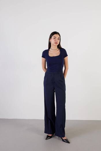 Addax Velcro Closure Wide Leg Trousers PN3301-İ7