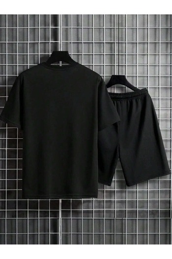 Mythologie Miami 23 T-Shirt Shorts Combination Set - Black Printed Oversize Crew Neck