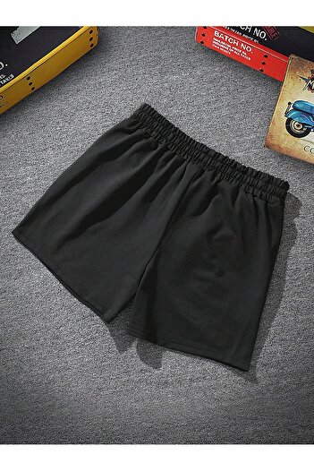 Mythologie New York 1998 Combed Cotton Short Shorts - Black Printed High Waist Knitted Pocket Women