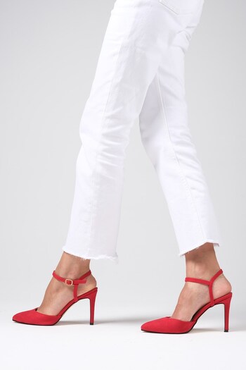 Mio Gusto Damskie buty na obcasie z zamszowym paskiem na kostce i boczną klamrą Lucia w kolorze czerwonym