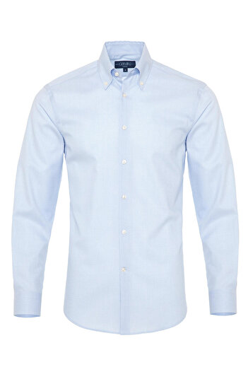 Germirli Non Iron A.blue White Checkered Button Collar Tailor Fit Zero 24 Shirt
