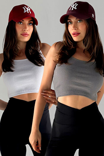 MODAGEN Women's 2 Pack White-Grey Sports Strap Crop