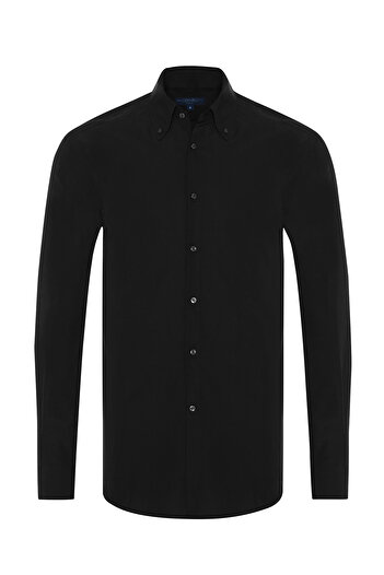 Germirli Tailor Fit Men's Black Shirt - Buttoned Collar