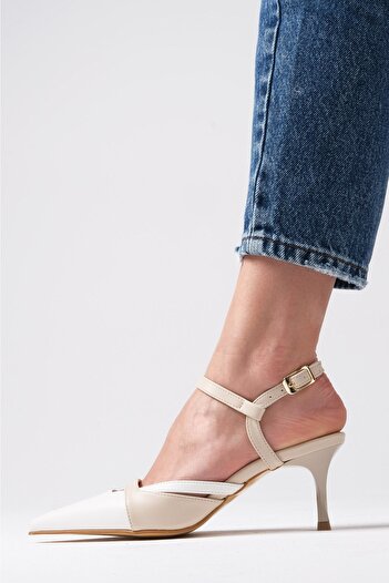 Mio Gusto Patsy White And Beige Color Open Back Women's Heeled Shoes