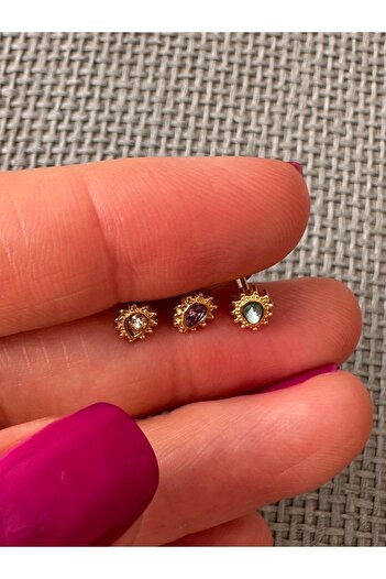 Amor Center Su Damlası Renkli Taşlı Çelik 316L Tragus Kıkırdak Küpesi-Dudak Piercing