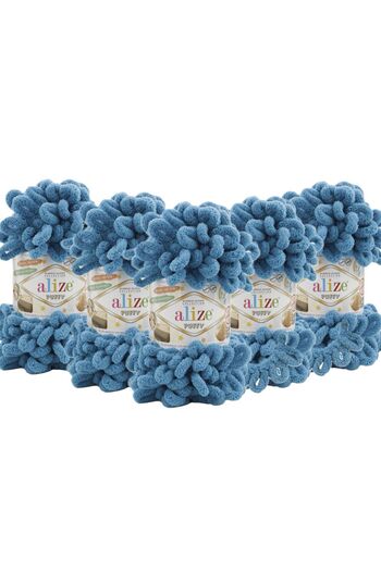 Alize Alizepuffy 5 Pack Hand Knitting Yarn - 294 Petrol - 100 Gr. 9 Mt. Finger Knitting Rope