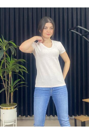 ESPOİRPLUS ΓΥΝΑΙΚΕΙΟ T-SHIRT KARMELANJ V-NECK ΚΟΝΤΟΜΑΝΙΚΙ 100% ΒΑΜΒΑΚΙ