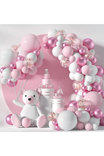 Çemrek Süs Parti Pink and white transparent sequin balloon chain set 100 pieces