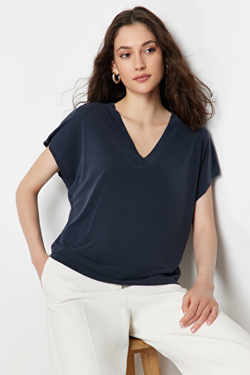 Trendyol Collection Tricou tricotat cu decolteu în V modal antracit TWOSS24TS00043