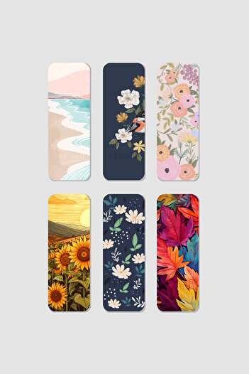 Eldesen Tasarım Bookmark Set, Flower Themed 6-Piece Bookmark Set, Size 5.25x14.85cm, Thin