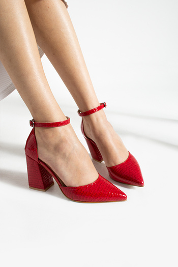 La Limar 8.5 cm red snakeskin patterned thick heel stiletto heels