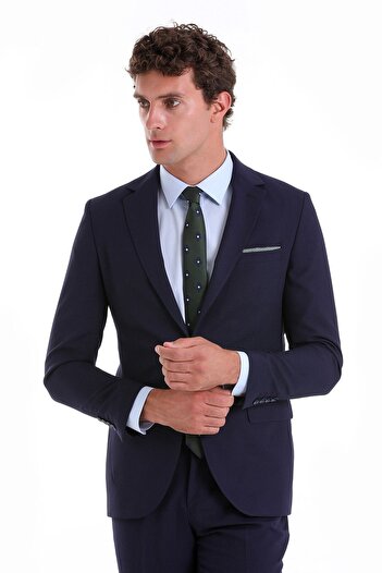 Hatemoğlu Lacivert Slim Fit Mono Yaka Düz Klasik Takım Elbise