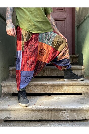 Bohoyasam Unisex Nepal Patchwork Pantolon, Salaş Pantolon, Rahat Pantolon, Renkli Şalvar