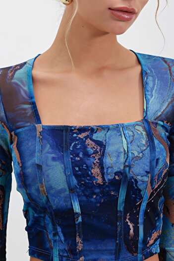 HAKKE Square Collar Tulle Crop BLUZ