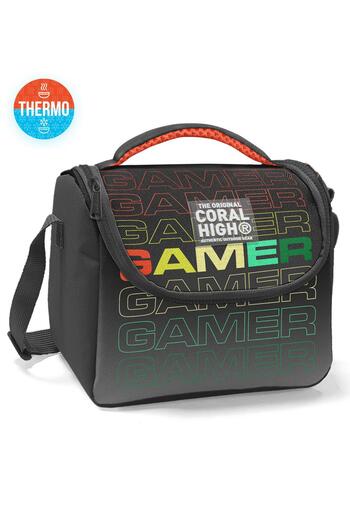 Coral High Gamer Patterned Black Gray Thermo Lunchbox - 11780