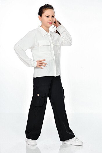 RAMON&ARTOS Palazzo Parachute Leg Clip Rubber Adjustable Girl's Trousers with Cargo Pockets