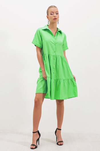 HAKKE Short Sleeve Oversize Buttoned DRESS