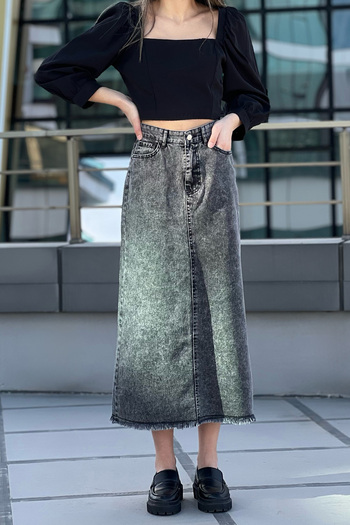 GÜLSELİ Anthracite Tasseled Jean Denim Skirt