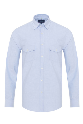 Germirli Sky Blue Hidden Button Collar Cap Pocket Tailor Fit Sports Oxford Men's Shirt