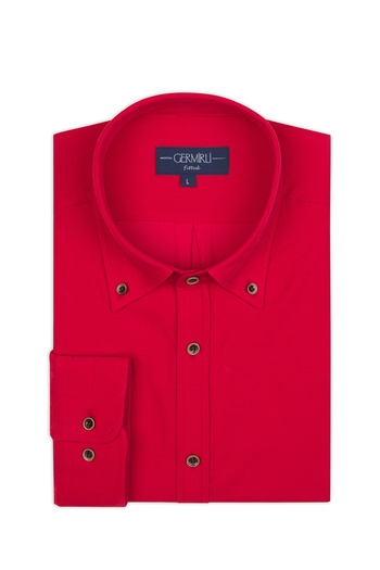 Germirli Red Button Collar Tailor Fit Flannel Velvet Shirt