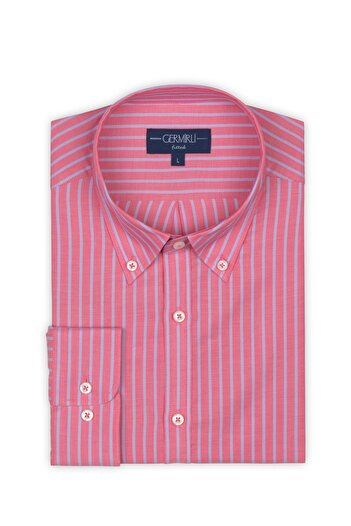 Germirli Pink Blue Striped Tailor Fit Shirt