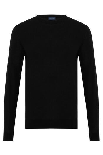 Germirli Crew Neck Regular Fit Black Extra Fine Merino Knitwear