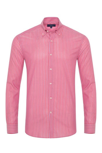 Germirli Pink Blue Striped Tailor Fit Shirt