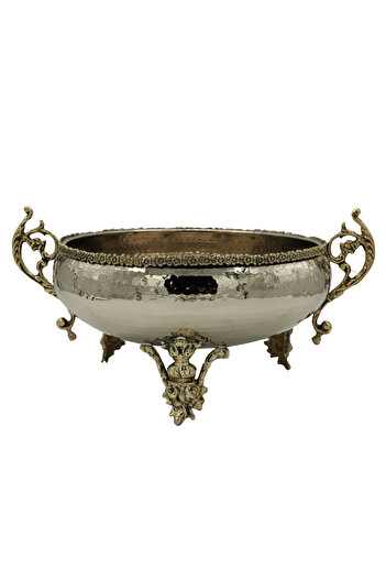 ANTEPSEPETİ Silver Plated Copper Fruit Bowl with Daisy Motif 25 Cm