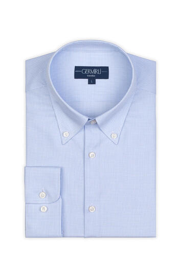 Germirli Non Iron A.blue White Checkered Button Collar Tailor Fit Zero 24 Shirt