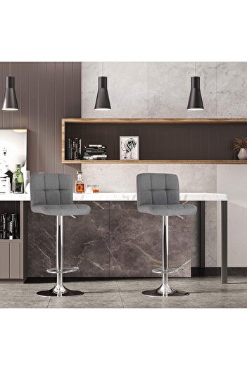 SONGMICS 2'li Set Ayarlanabilir Yükseklikte Keten Kaplı 360° Bar Taburesi Seti Sırt Desteği ve Ayak Dayanağı