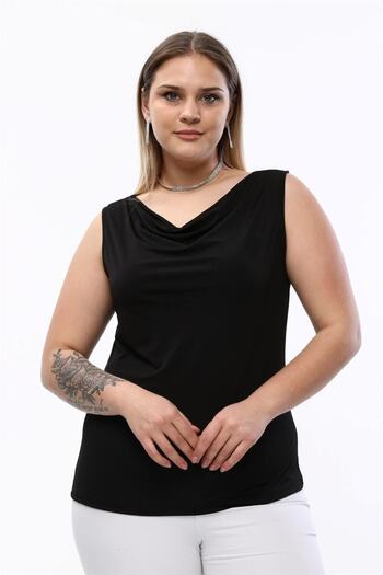 Seamoda Degaje Collar Sandy Plus Size Women's Basic Blouse 4 Seasons Comfortable Use Stylish Undershirt-black