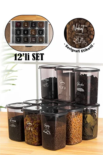 Vienev 1.2 Liter Square Food Storage Container - 12 Pack Medium Size Anthracite with White Silk Screen Label